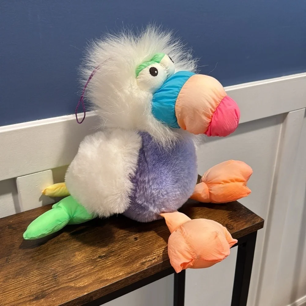 Vintage 90s Dan-Dee Bright Neon Nylon Parachute Beak Toucan Parrot Bird Plush